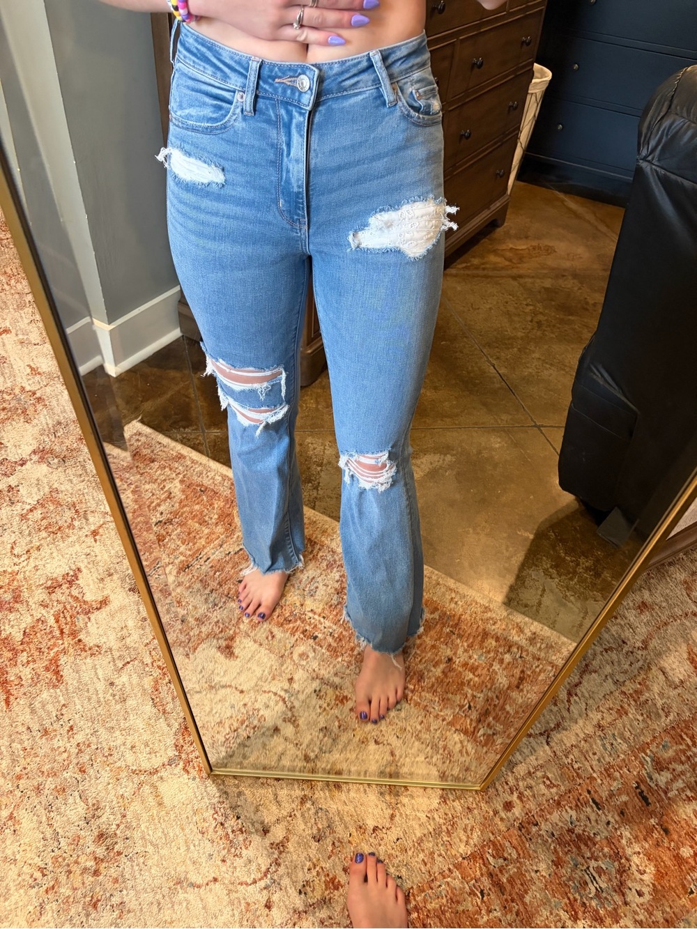 American Eagle Outfitters Light Blue Distressed Flare Jeans